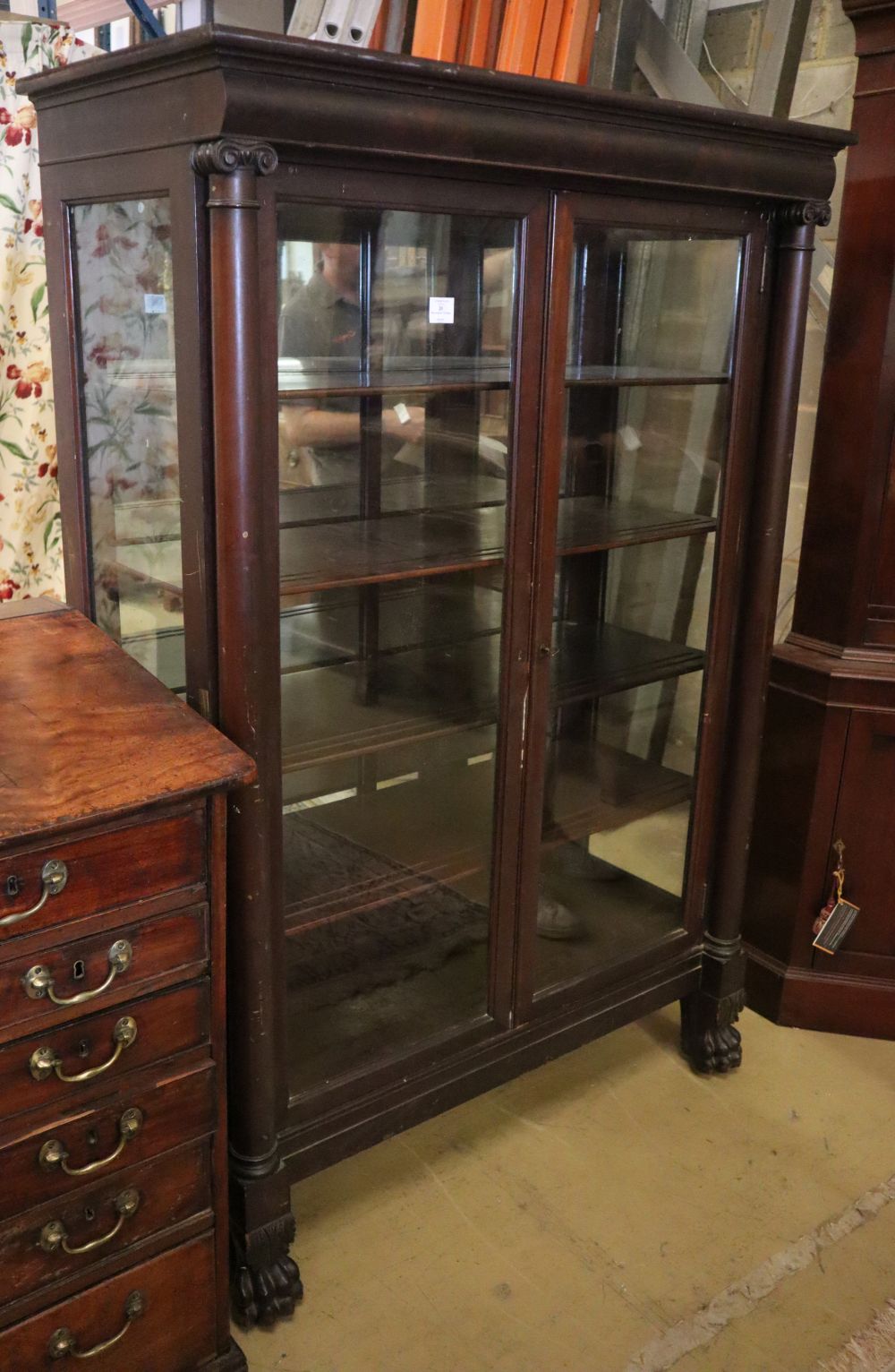 An Empire style mahogany vitrine by Geo. C Flint & Co., W.112cm, D.50cm, H.166cm